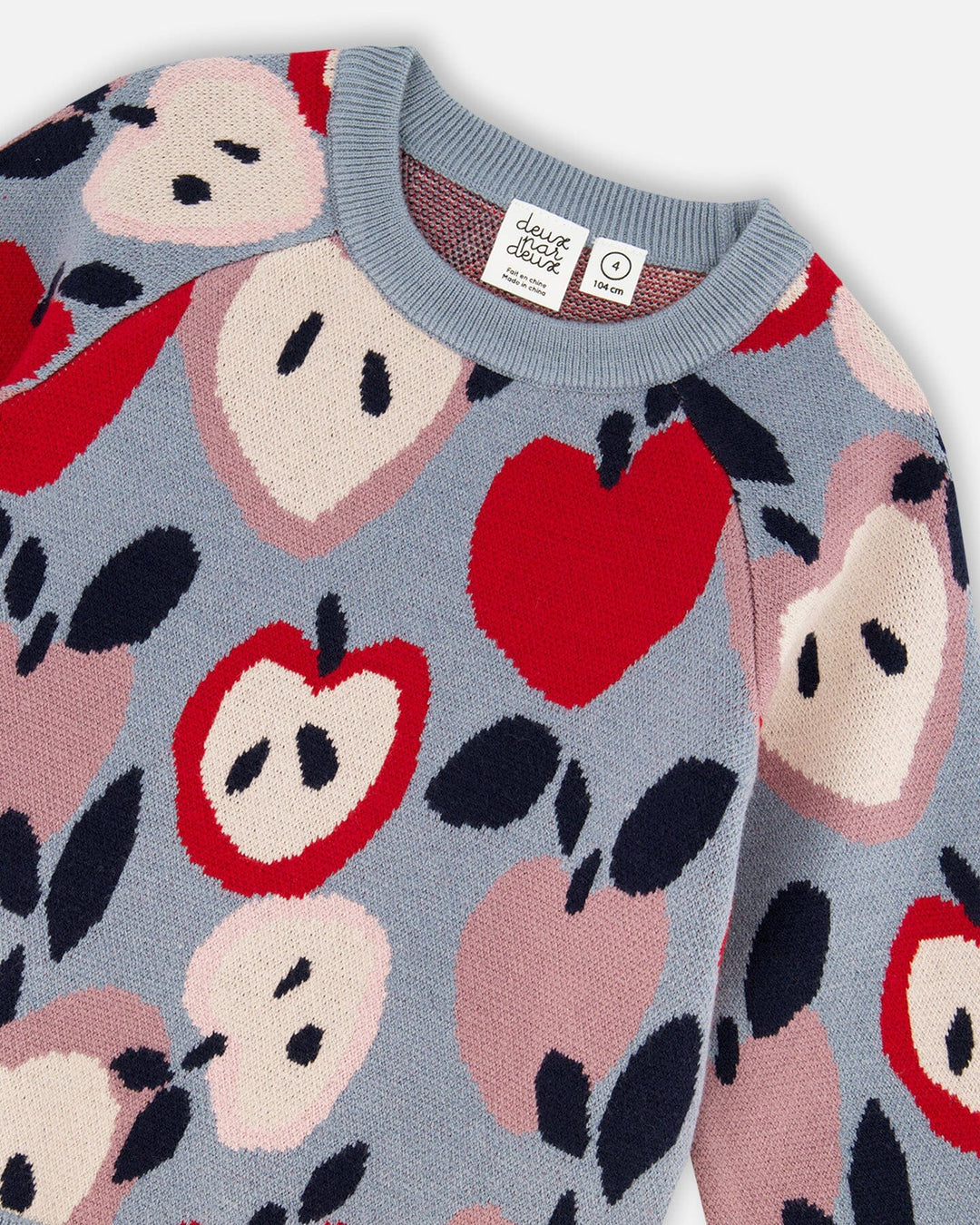 Deux Par Deux Knit Jaquard Heart Apple Sweater