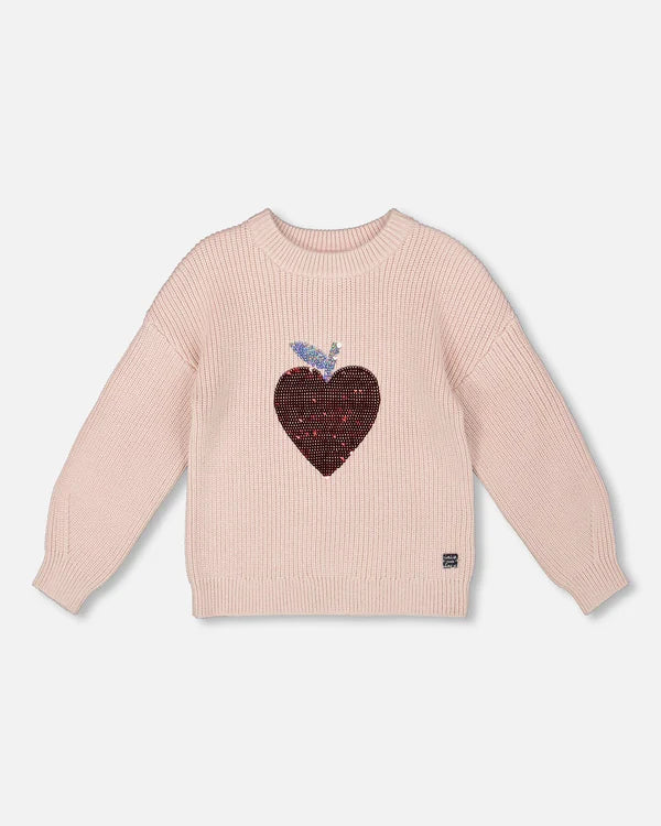 Deux Par Deux Mauve Knit Apple Heart Sweater