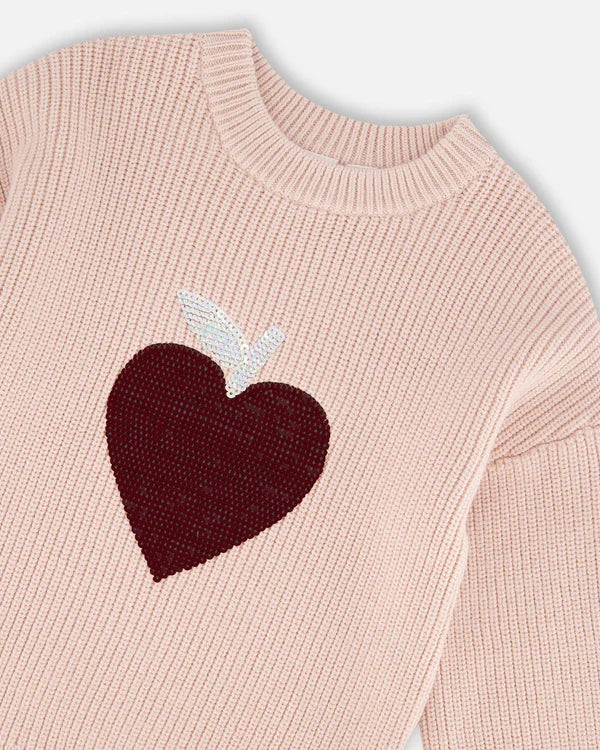 Deux Par Deux Mauve Knit Apple Heart Sweater