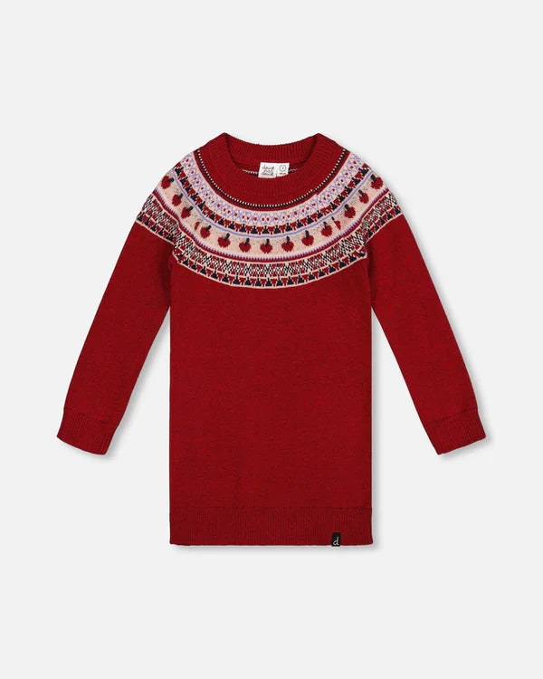 Deux Par Deux Red Apple Yoke Sweater Dress