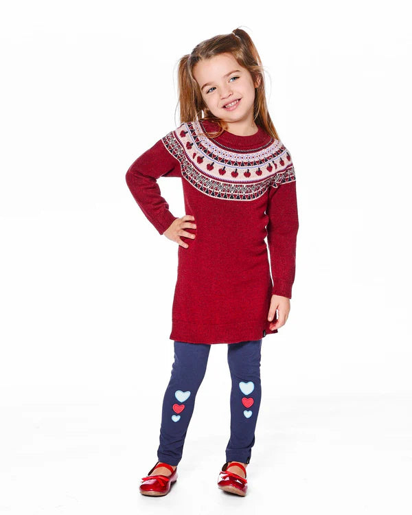 Deux Par Deux Red Apple Yoke Sweater Dress