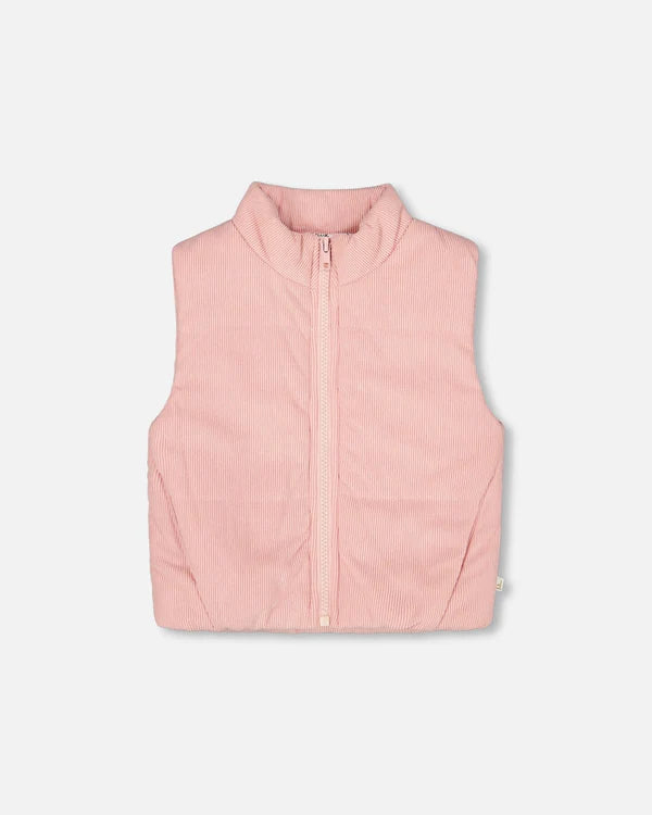 Deux Par Deux Corduroy Puffy Vest - Silver Pink