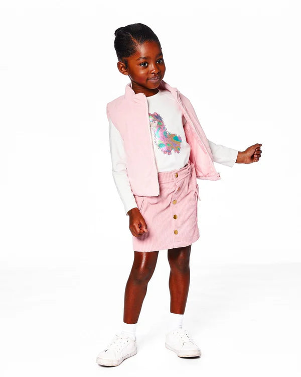 Deux Par Deux Corduroy Puffy Vest - Silver Pink