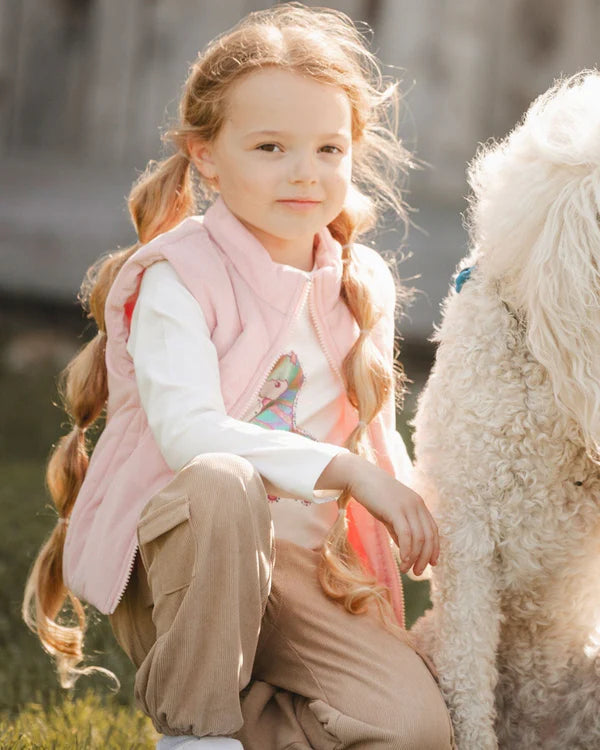 Deux Par Deux Corduroy Puffy Vest - Silver Pink