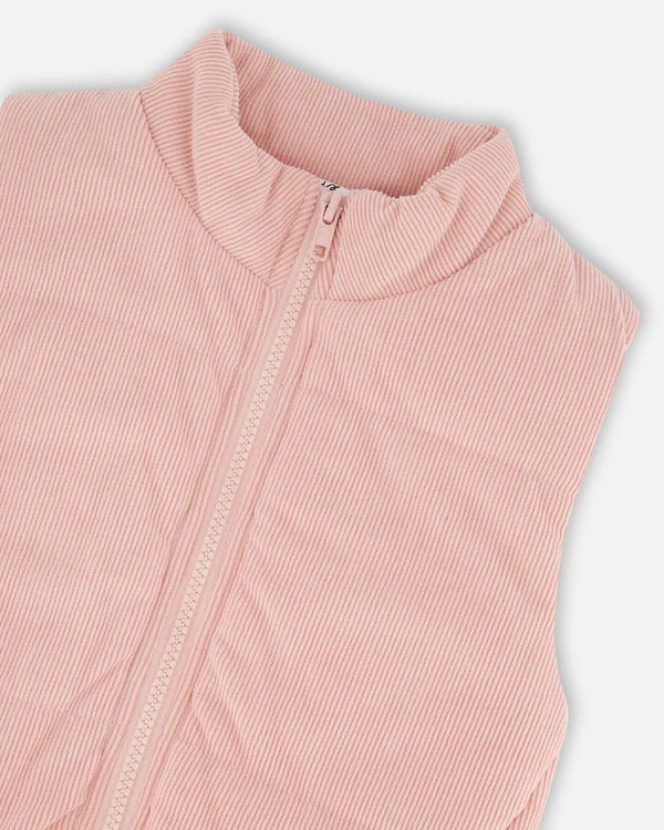 Deux Par Deux Corduroy Puffy Vest - Silver Pink