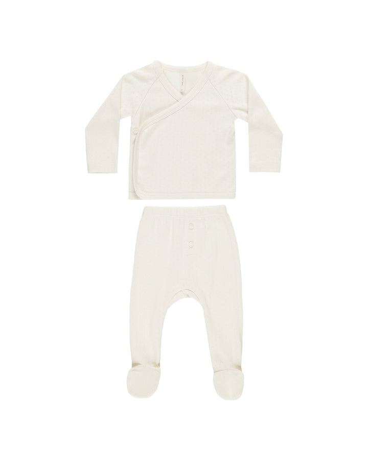 Quincy Mae Wrap Top + Footed Pant Set - Ivory