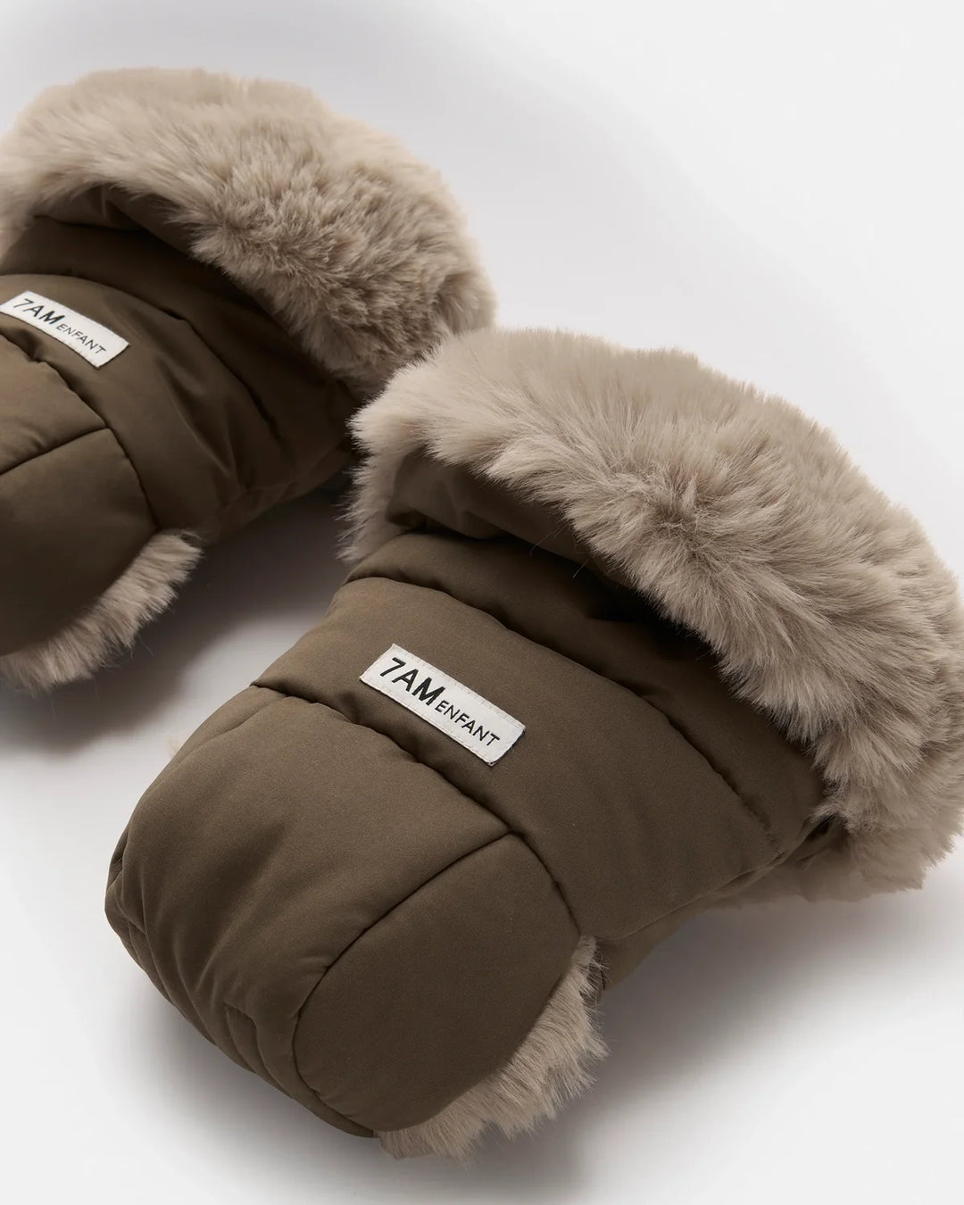 7AM Enfant Warmmuffs Helsinki - Moss Brown/Greige Fur