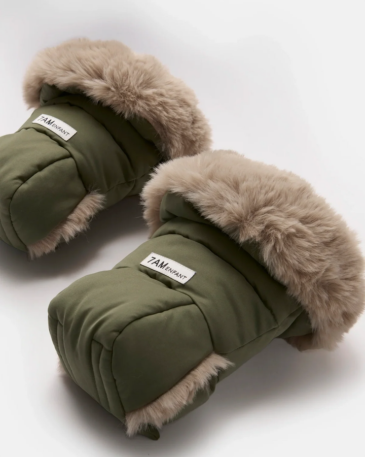 7AM Enfant Warmmuffs Helsinki - Woodland/Greige Faux Fur