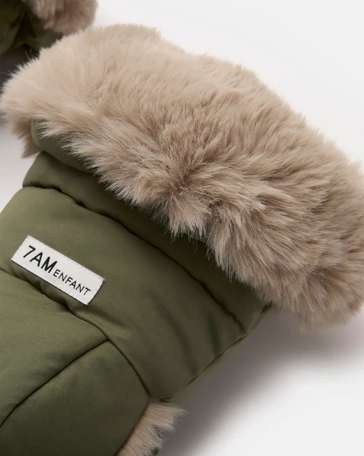 7AM Enfant Warmmuffs Helsinki - Woodland/Greige Faux Fur