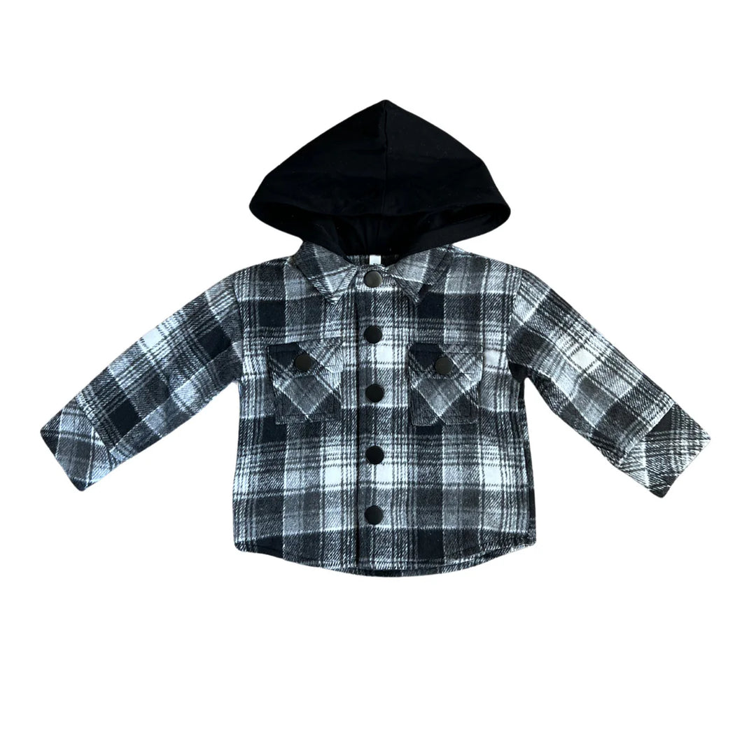 Babysprouts Hooded Shacket - Black Plaid