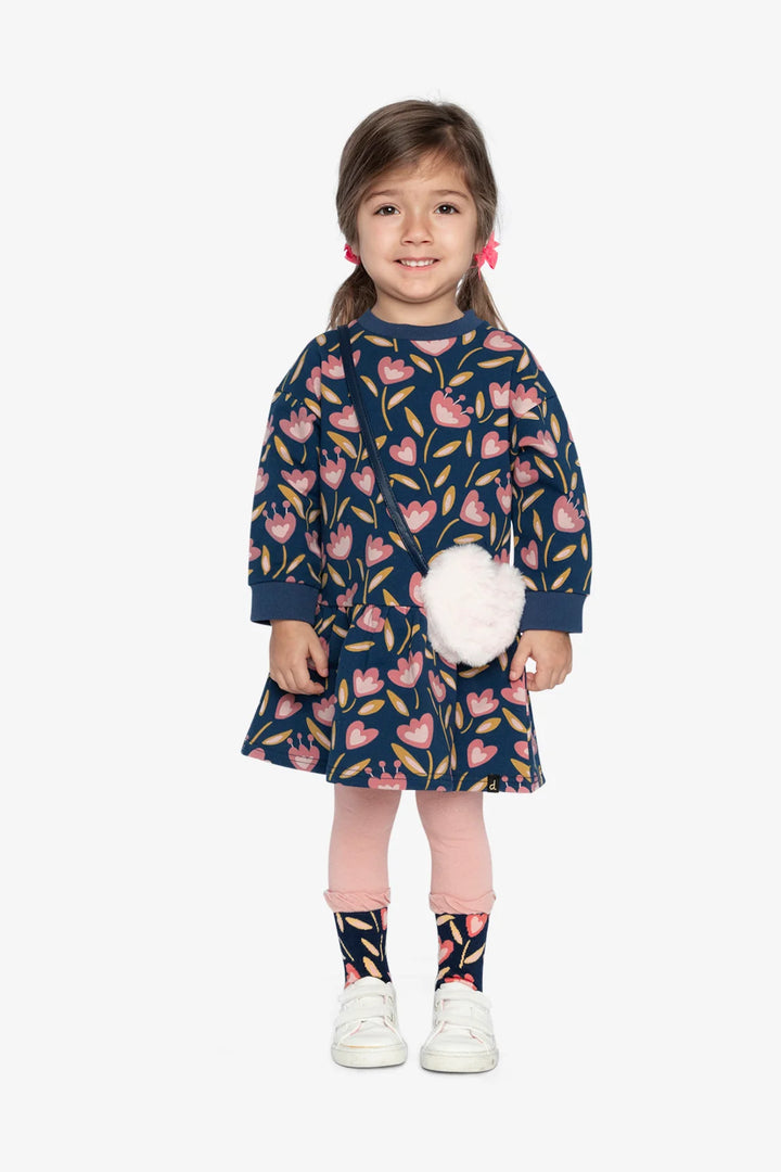 Deux Par Deux French Terry Dress - Blue Tulip Print