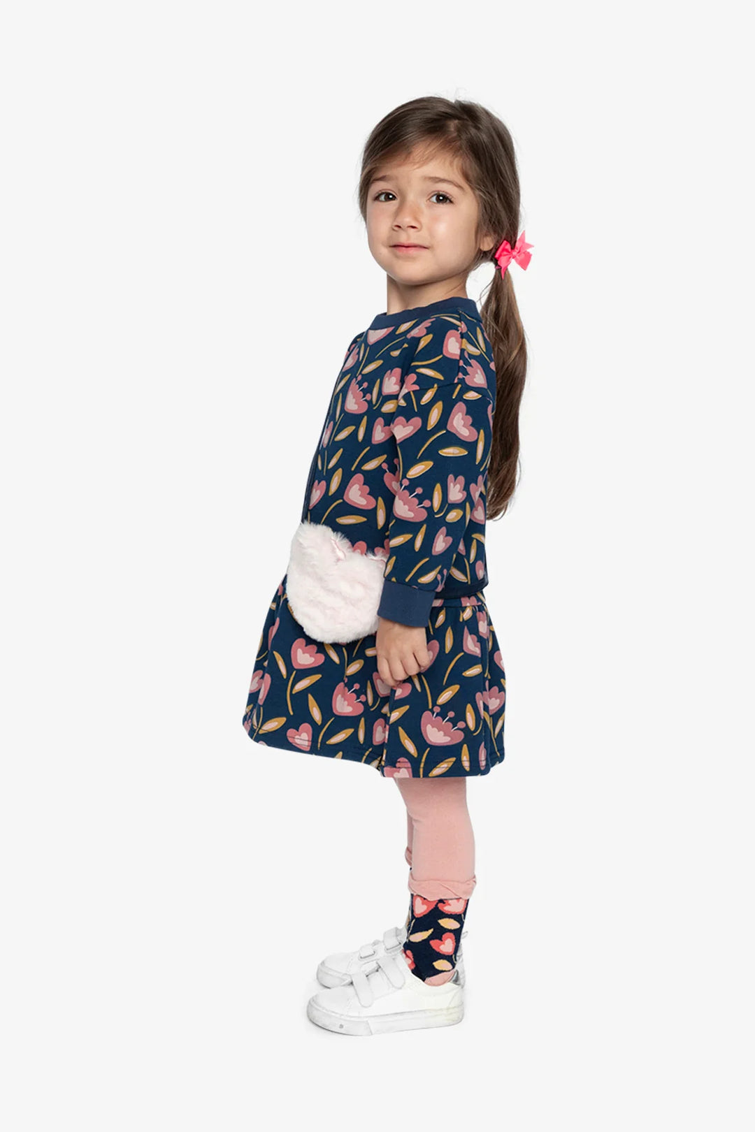 Deux Par Deux French Terry Dress - Blue Tulip Print