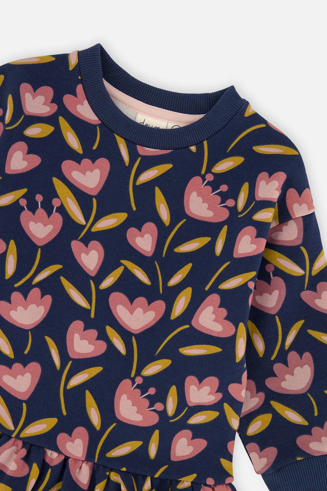 Deux Par Deux French Terry Dress - Blue Tulip Print