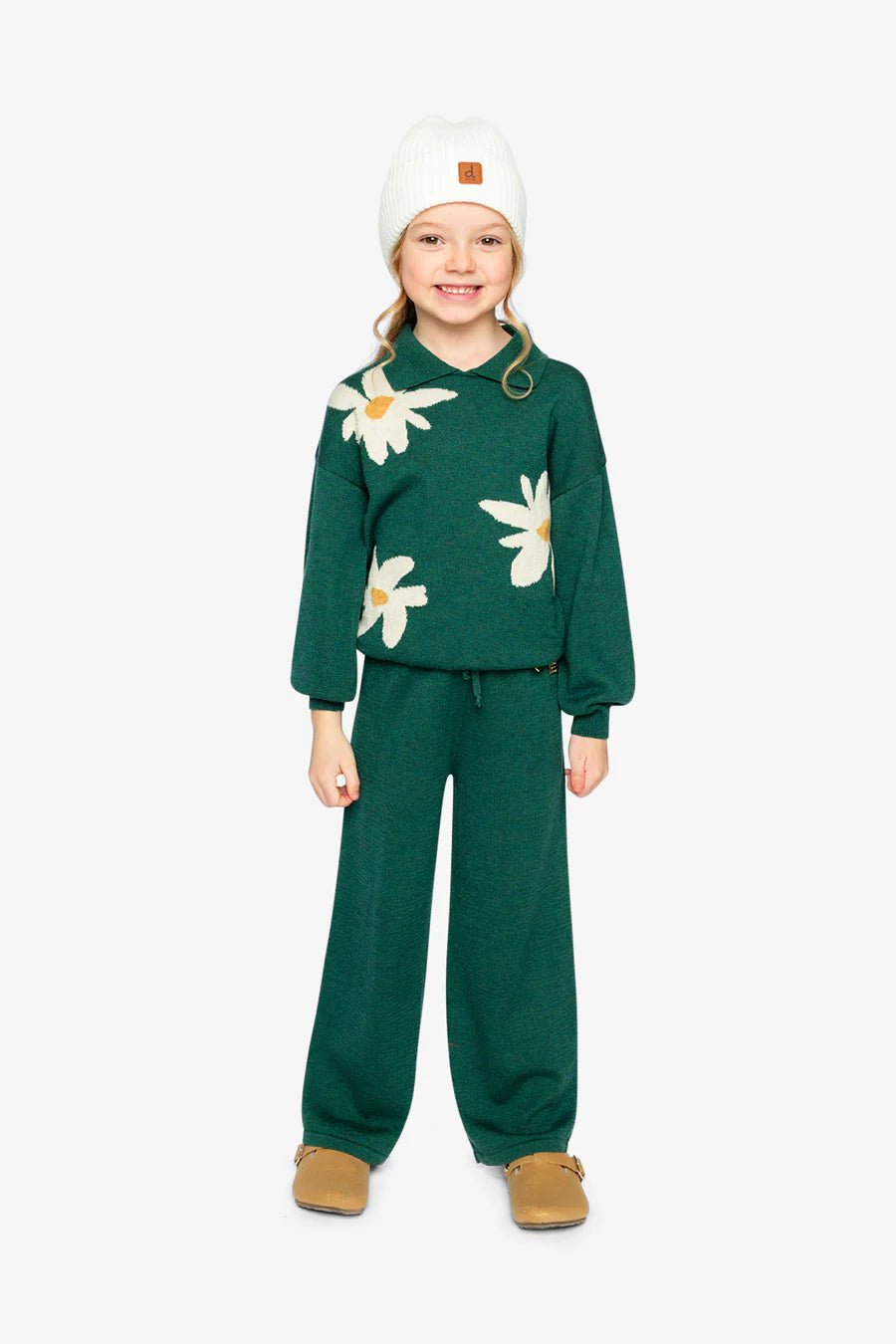 Deux Par Deux Knitted Sweater + Flare Pants Set - Jasper Printed Green
