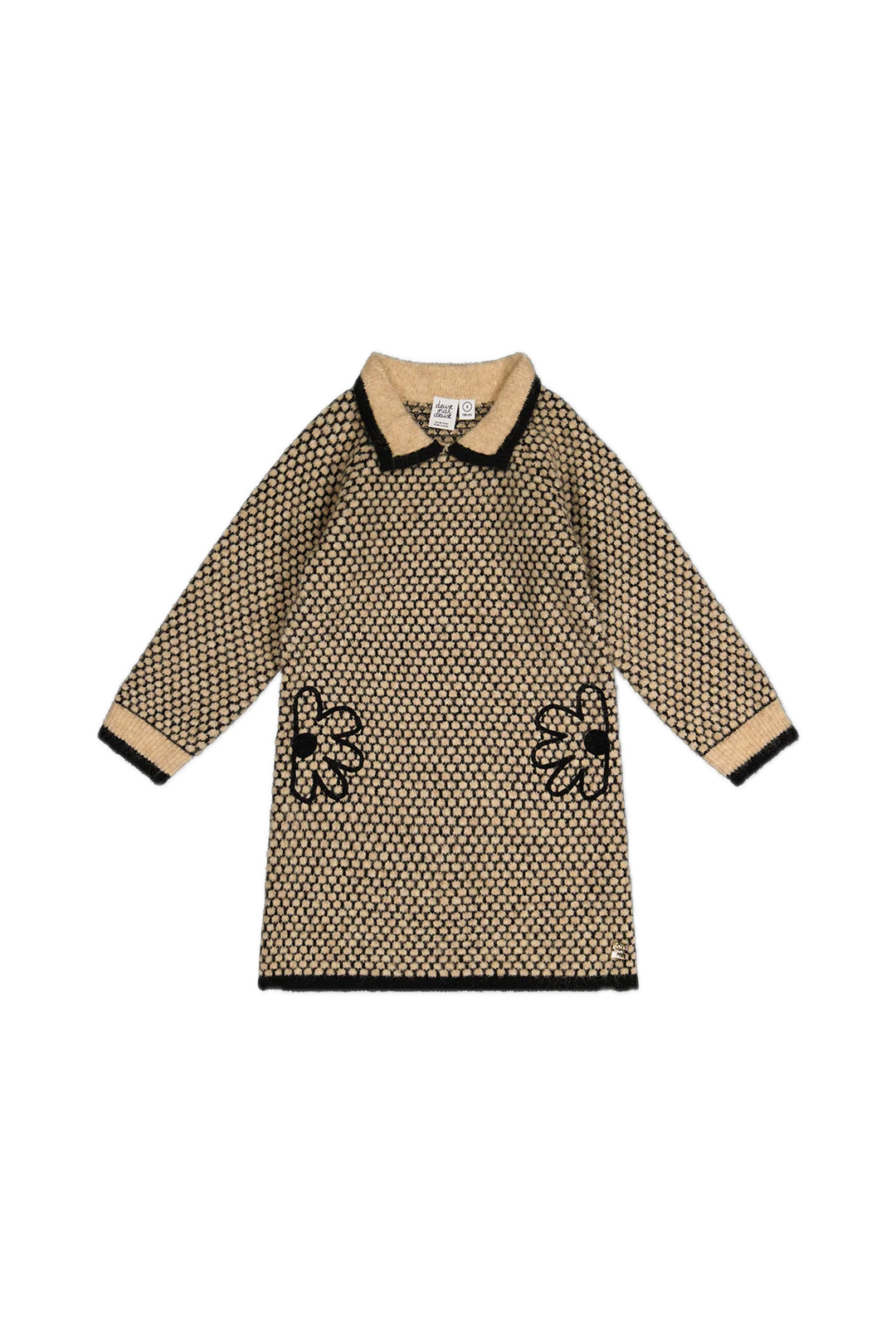 Deux Par Deux Knit Collared Dress - Beige/Black