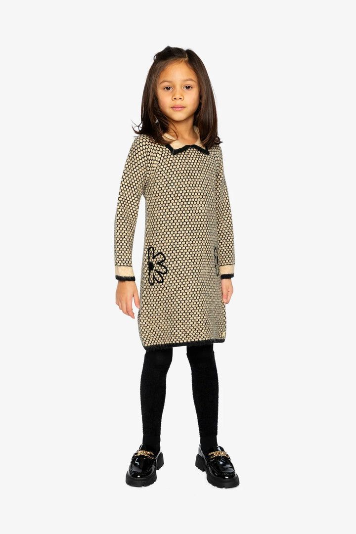 Deux Par Deux Knit Collared Dress - Beige/Black