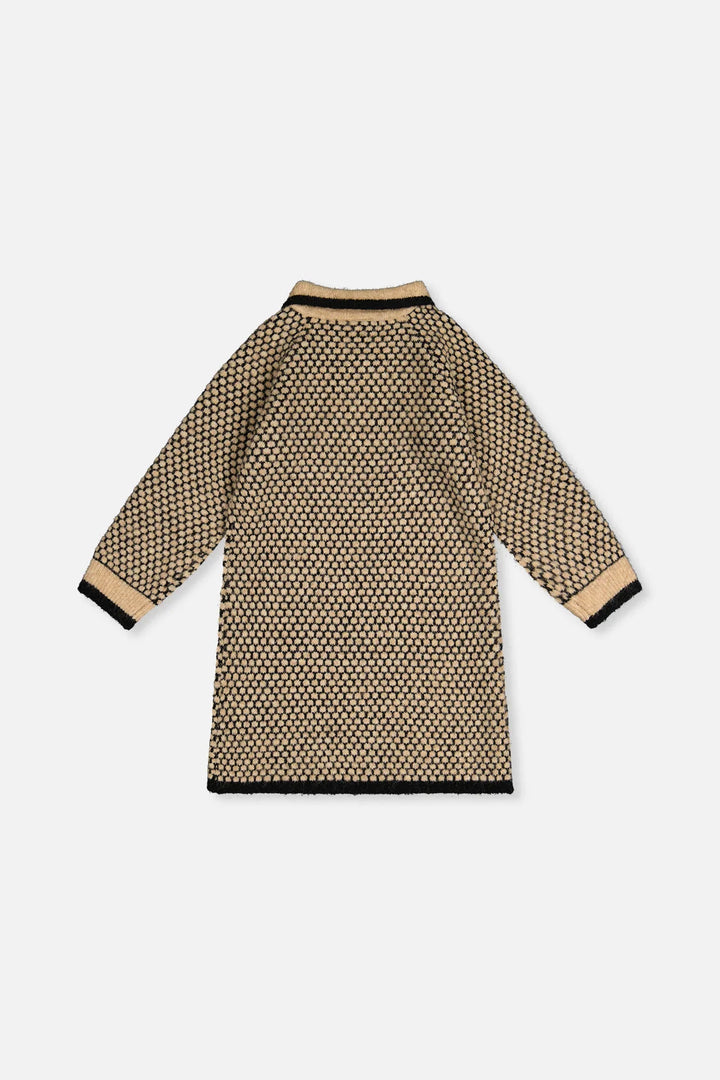 Deux Par Deux Knit Collared Dress - Beige/Black