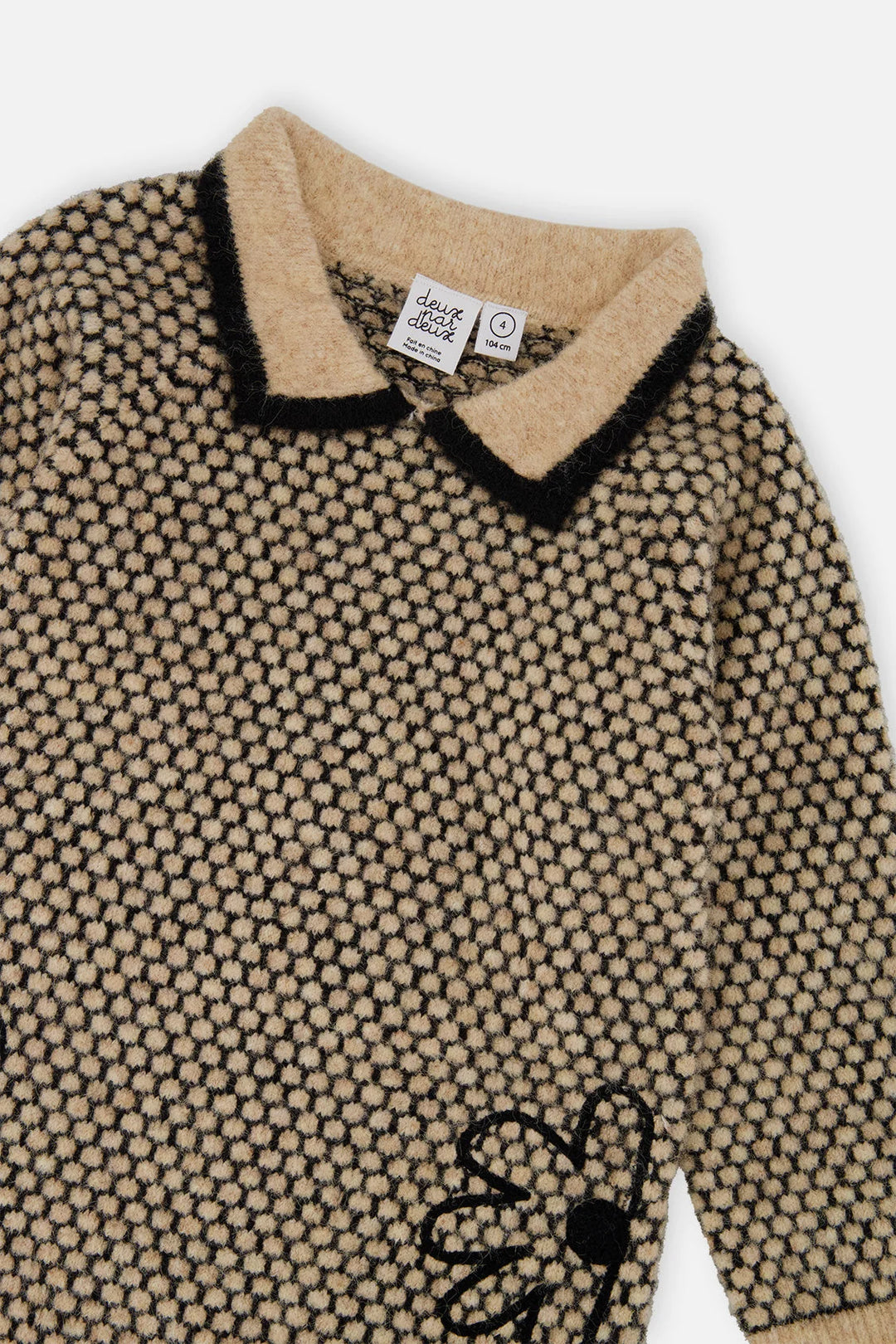 Deux Par Deux Knit Collared Dress - Beige/Black