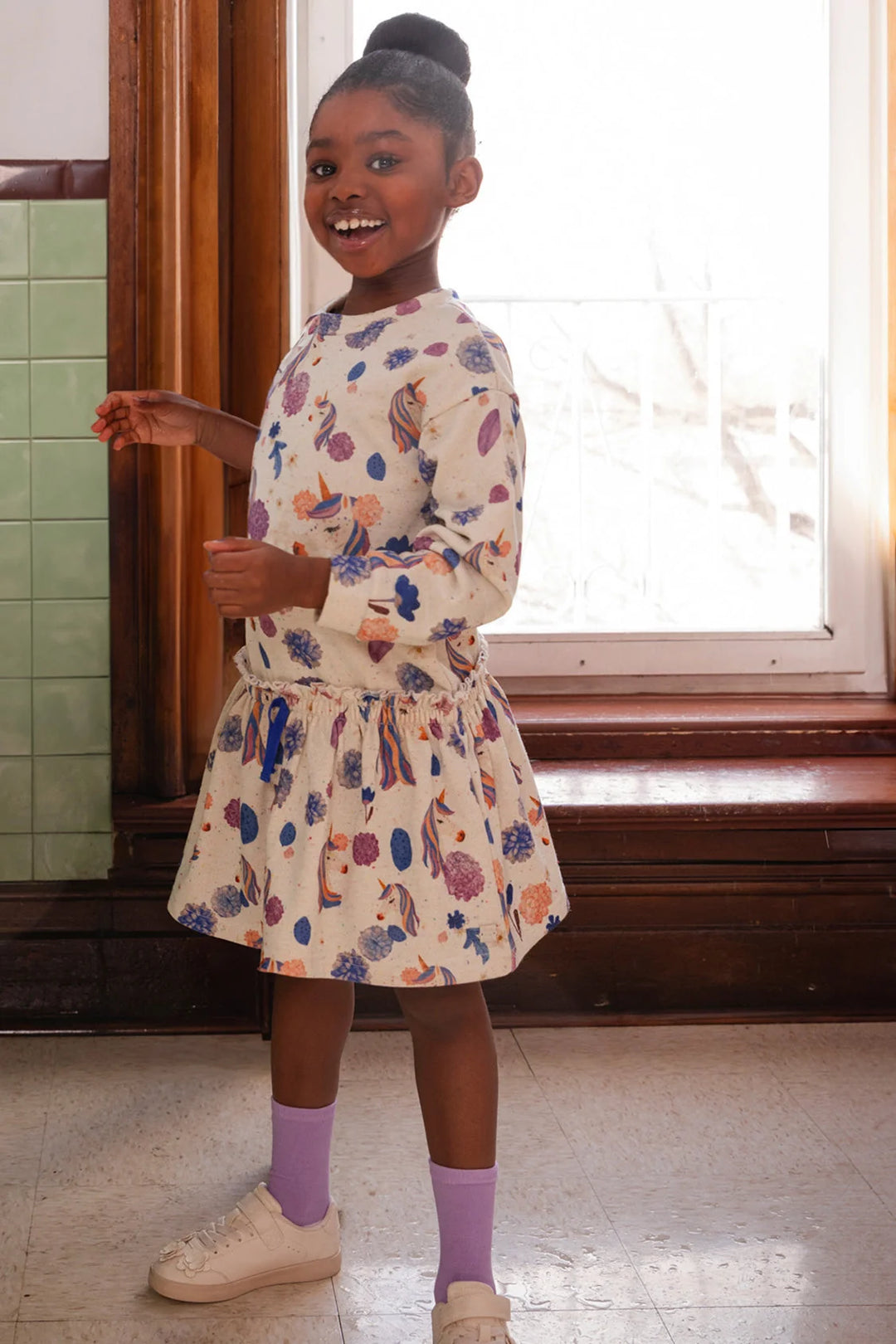 Deux Par Deux French Terry Dress - Beige Unicorn