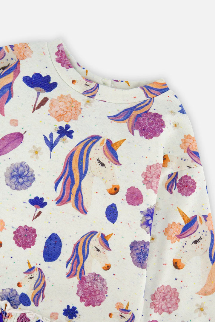 Deux Par Deux French Terry Dress - Beige Unicorn