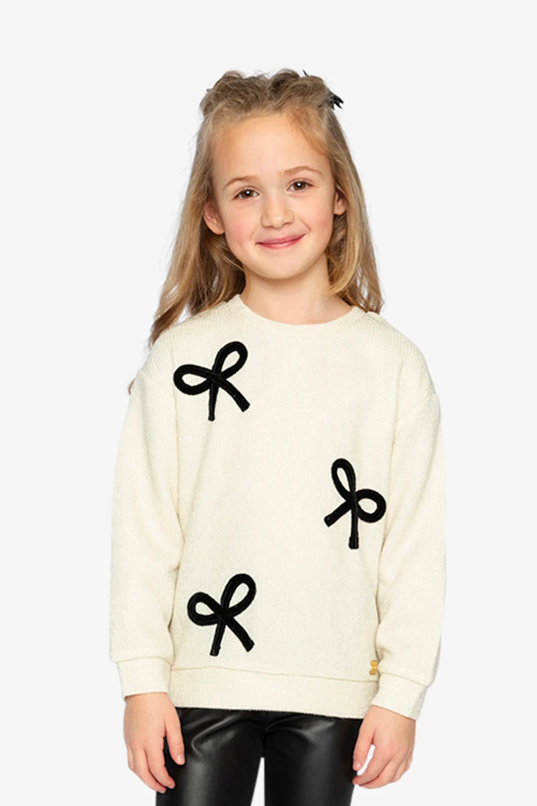 Deux Par Deux Sweatshirt With Bows - Beige/Black