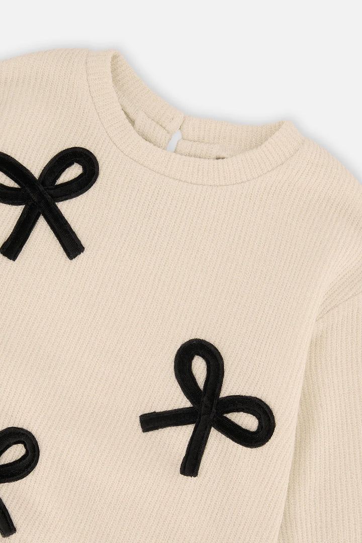 Deux Par Deux Sweatshirt With Bows - Beige/Black
