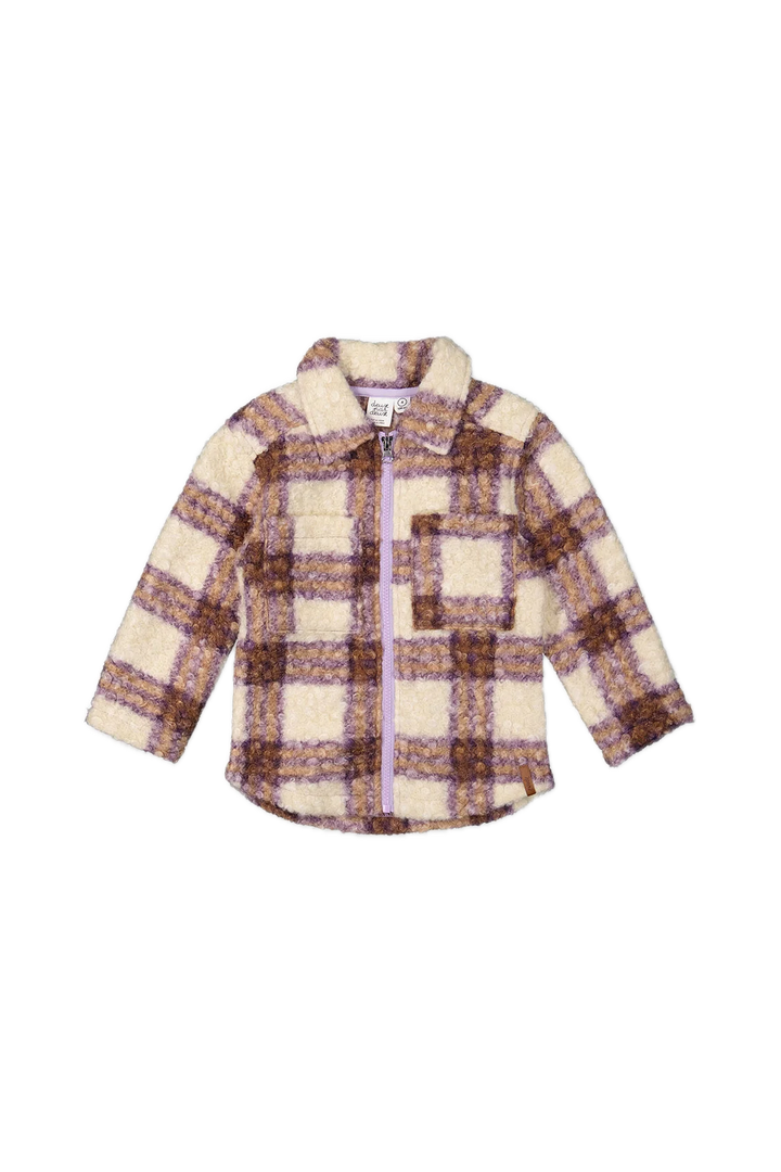 Deux Par Deux Zipped Sherpa Overshirt - Beige/Mauve Plaid