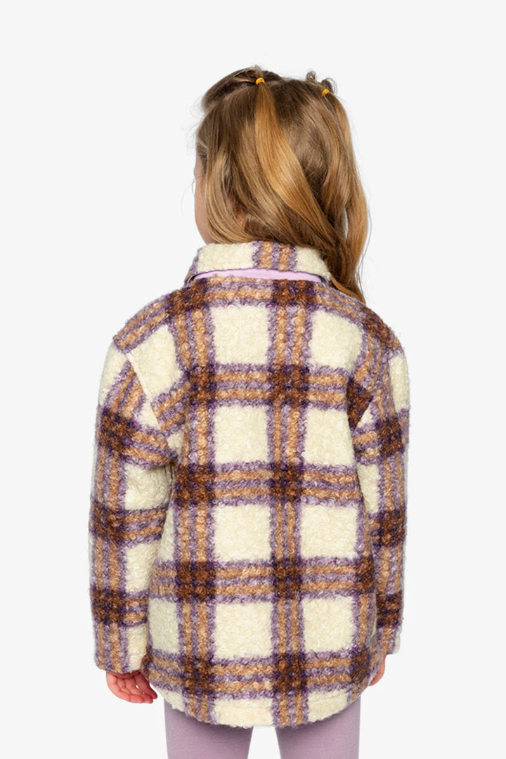 Deux Par Deux Zipped Sherpa Overshirt - Beige/Mauve Plaid