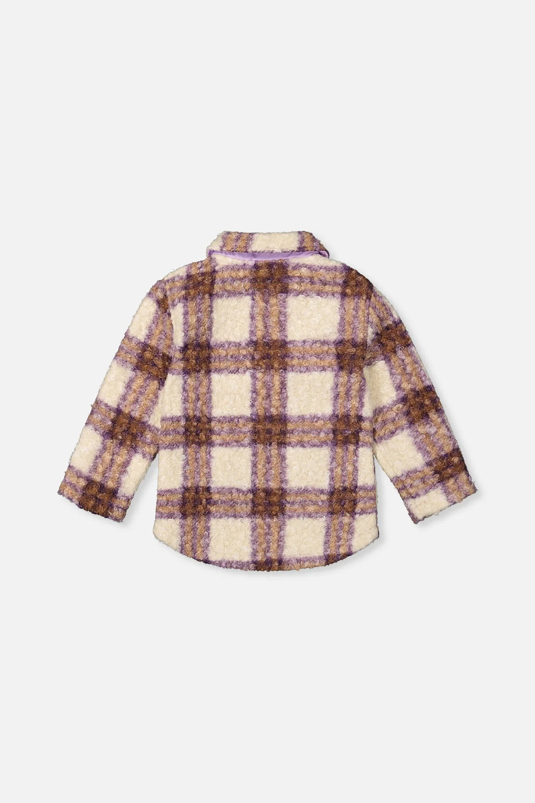 Deux Par Deux Zipped Sherpa Overshirt - Beige/Mauve Plaid