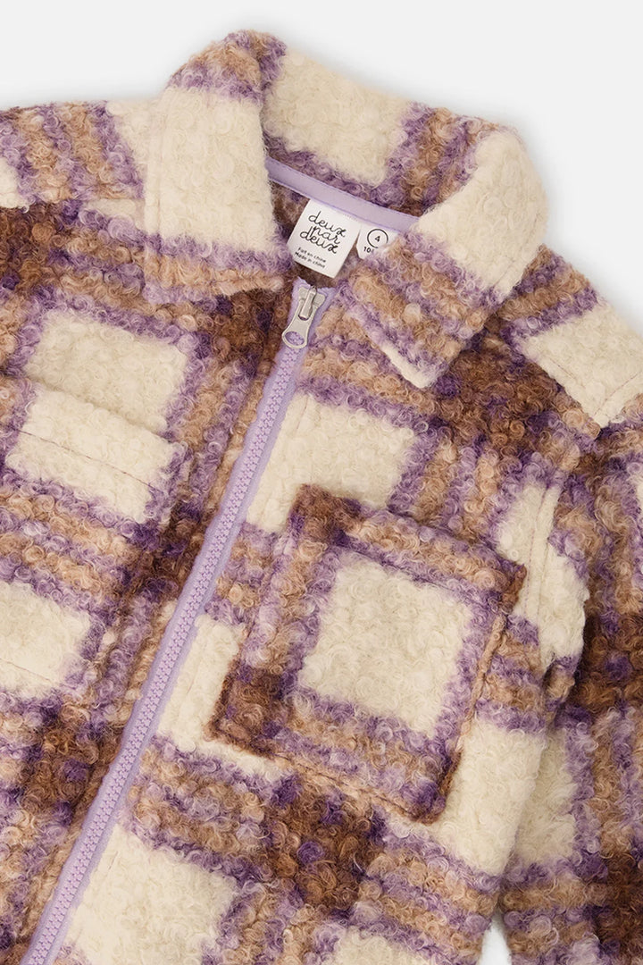 Deux Par Deux Zipped Sherpa Overshirt - Beige/Mauve Plaid