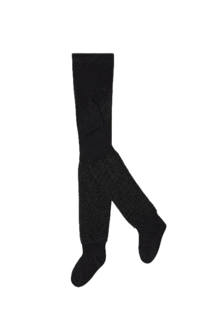 Deux Par Deux Knit Textured Fur Tights - Black