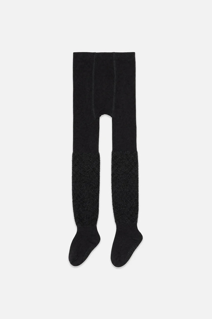 Deux Par Deux Knit Textured Fur Tights - Black