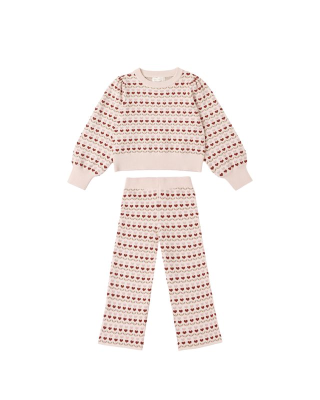 Rylee + Cru Jacquard Knit Set - Ruby Hearts
