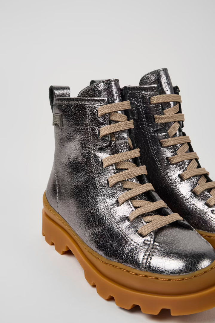 Camper Brutas Silver Leather Ankle Boot
