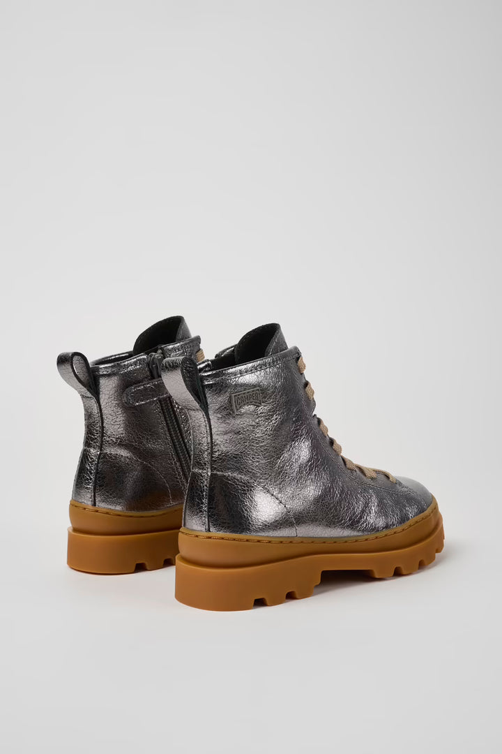 Camper Brutas Silver Leather Ankle Boot