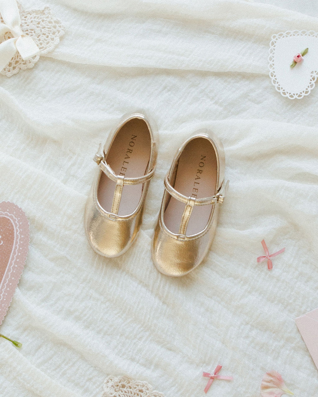 Noralee T-Strap Ballet Flats - Gold Metallic