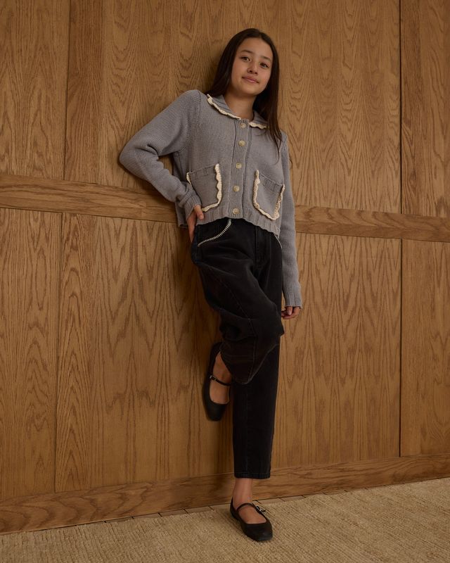 Rylee + Cru Teen Collared Cardigan - Dusty Blue