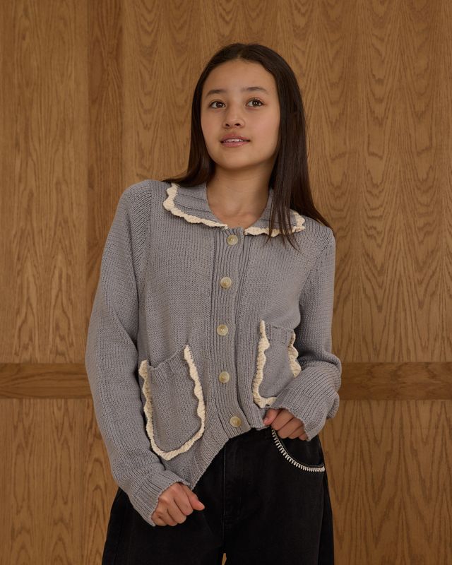Rylee + Cru Teen Collared Cardigan - Dusty Blue