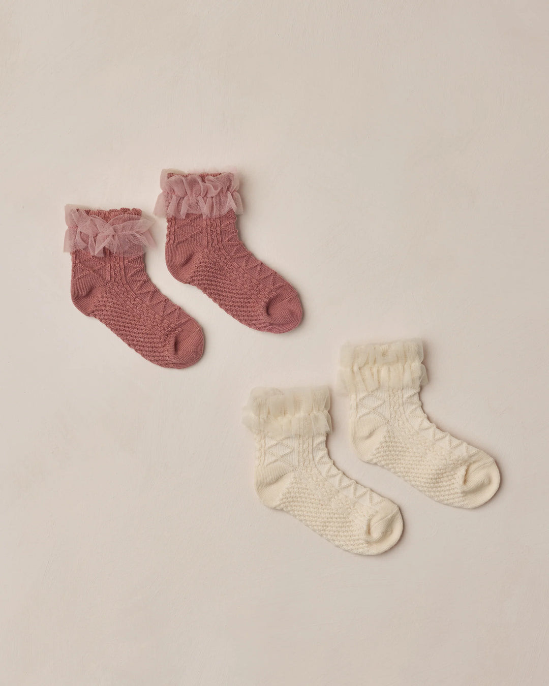Noralee Ruffle Socks - Ivory/Raspberry