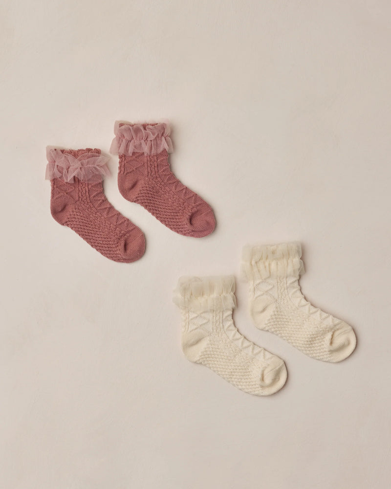 Noralee Ruffle Socks - Ivory/Raspberry