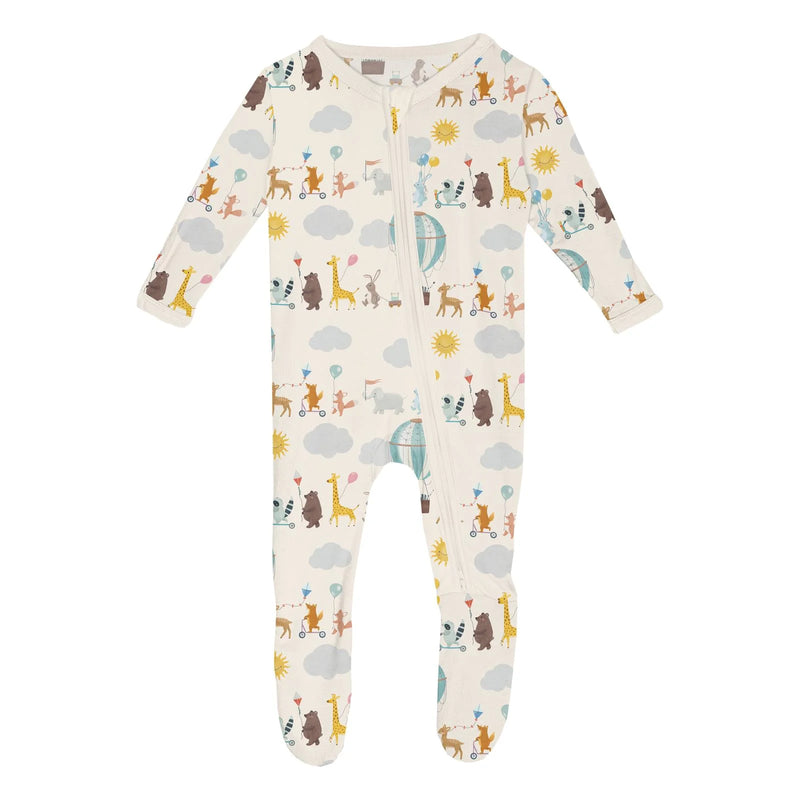 Kickee Pants Footie 2 Way Zipper - Natural Animal Parade