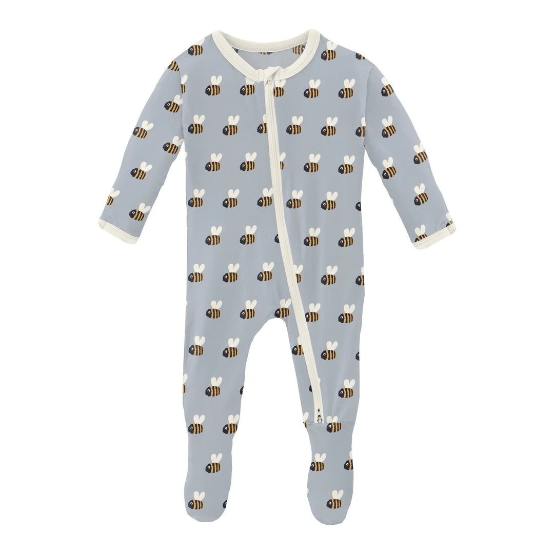 Kickee Pants 2 Way Zipper Footie - Pearl Blue Baby Bumblebee