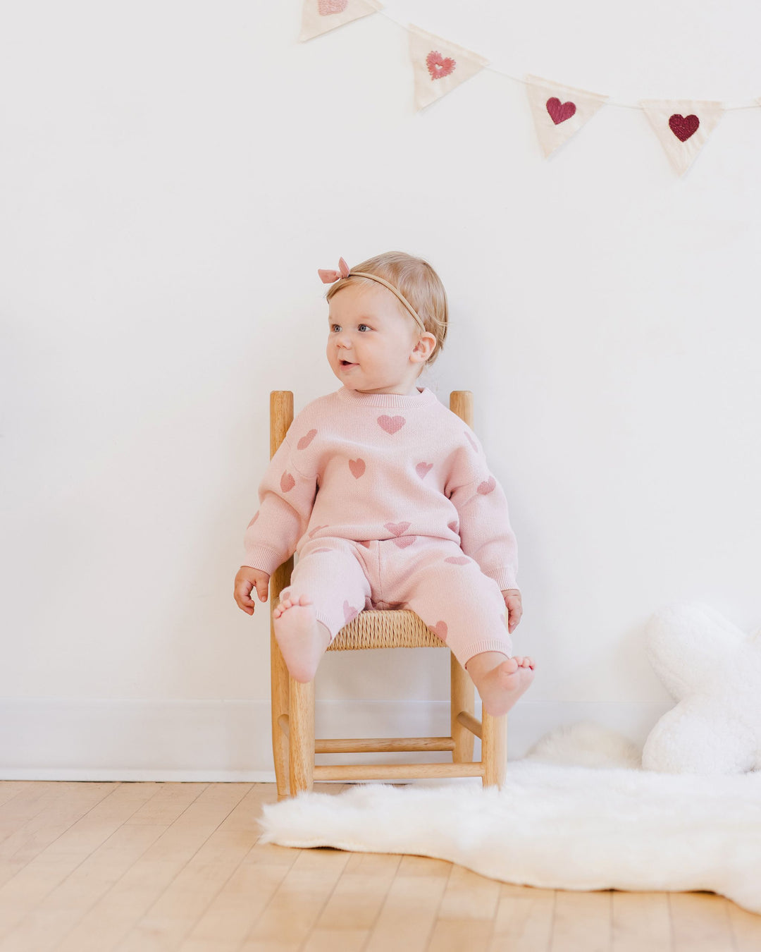 Quincy Mae Heart Knit Sweater Set - Bubblegum