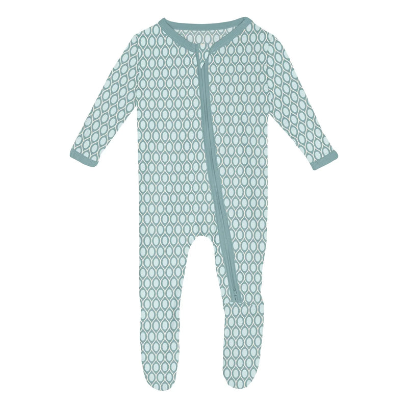 Kickee Pants Footie 2 Way Zipper - Jade Wavy Lattice