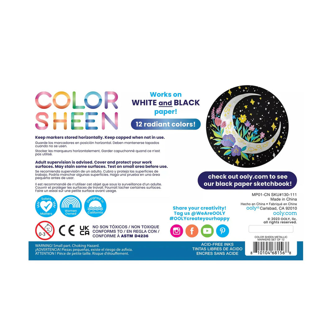 Ooly Color Sheen Metallic Colored Felt Tip Markers - Set of 12