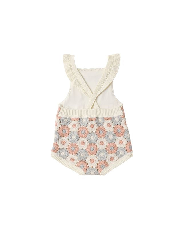 Rylee + Cru Crochet Romper - Blue, Light Pink, Ivory