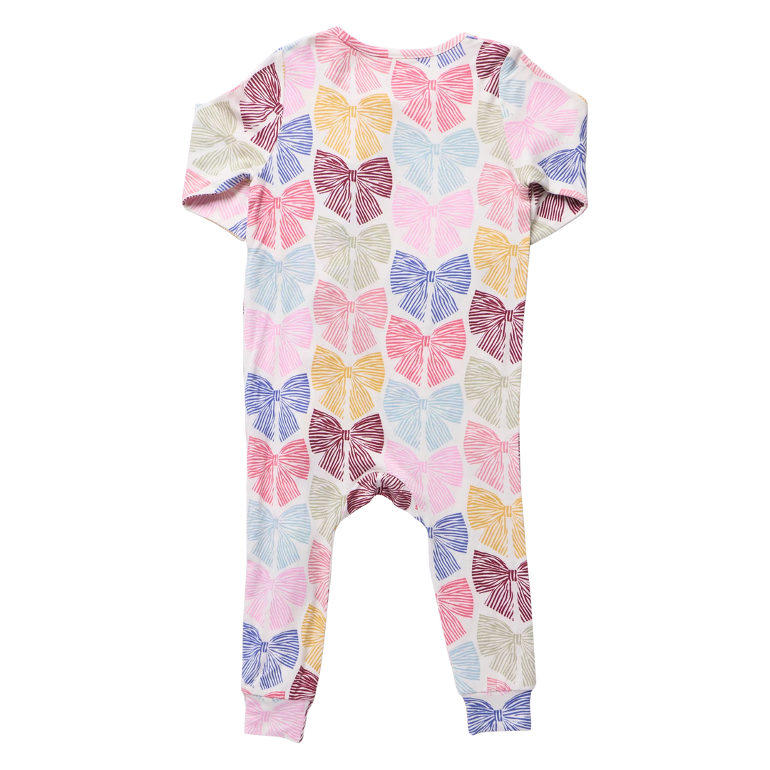Pink Chicken Ruffle Bamboo Romper - Bright Multi Bows