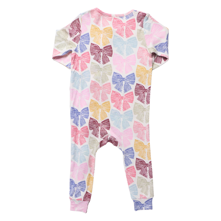Pink Chicken Ruffle Bamboo Romper - Bright Multi Bows