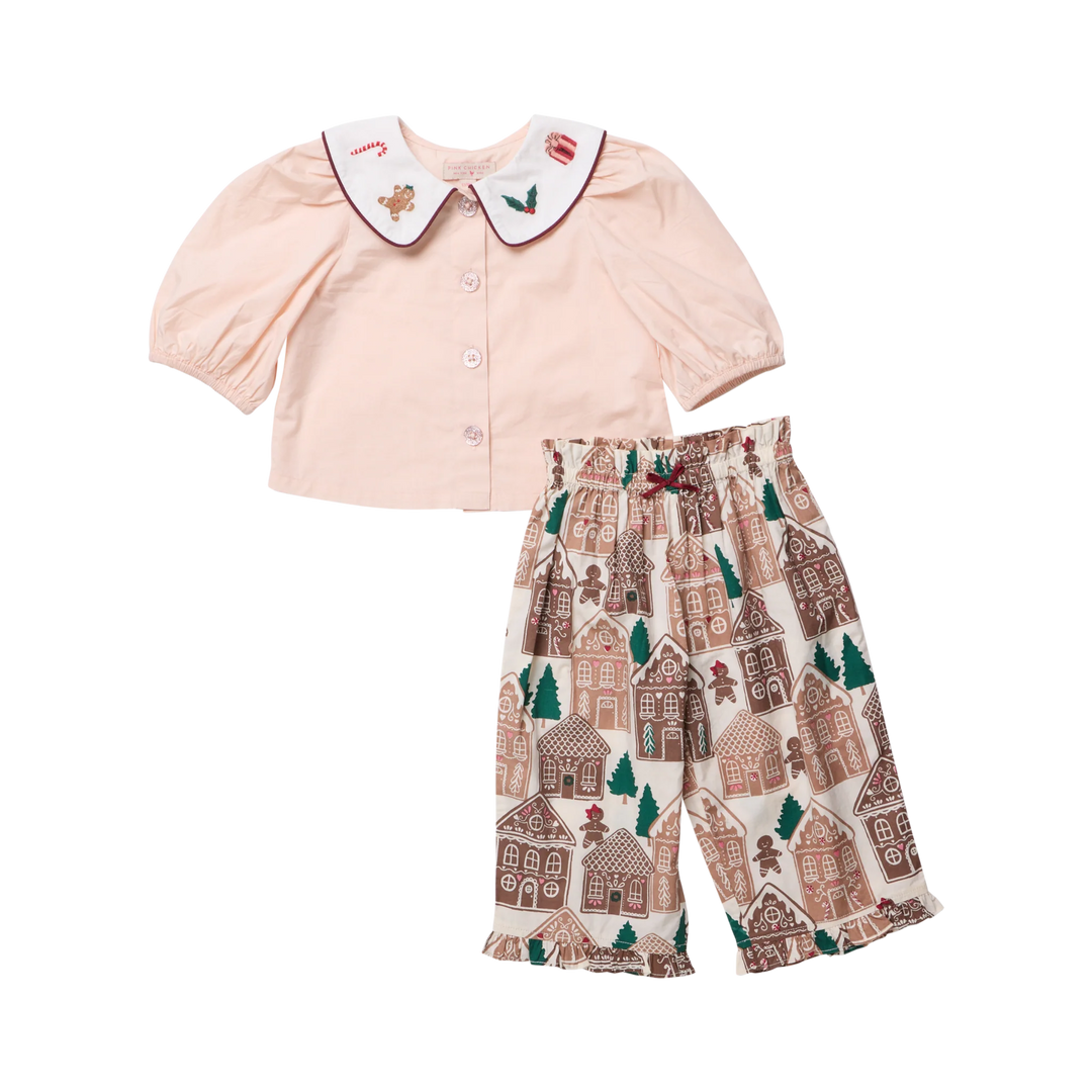 Pink Chicken Noelle 2 Piece Set - Gingerbread Houses