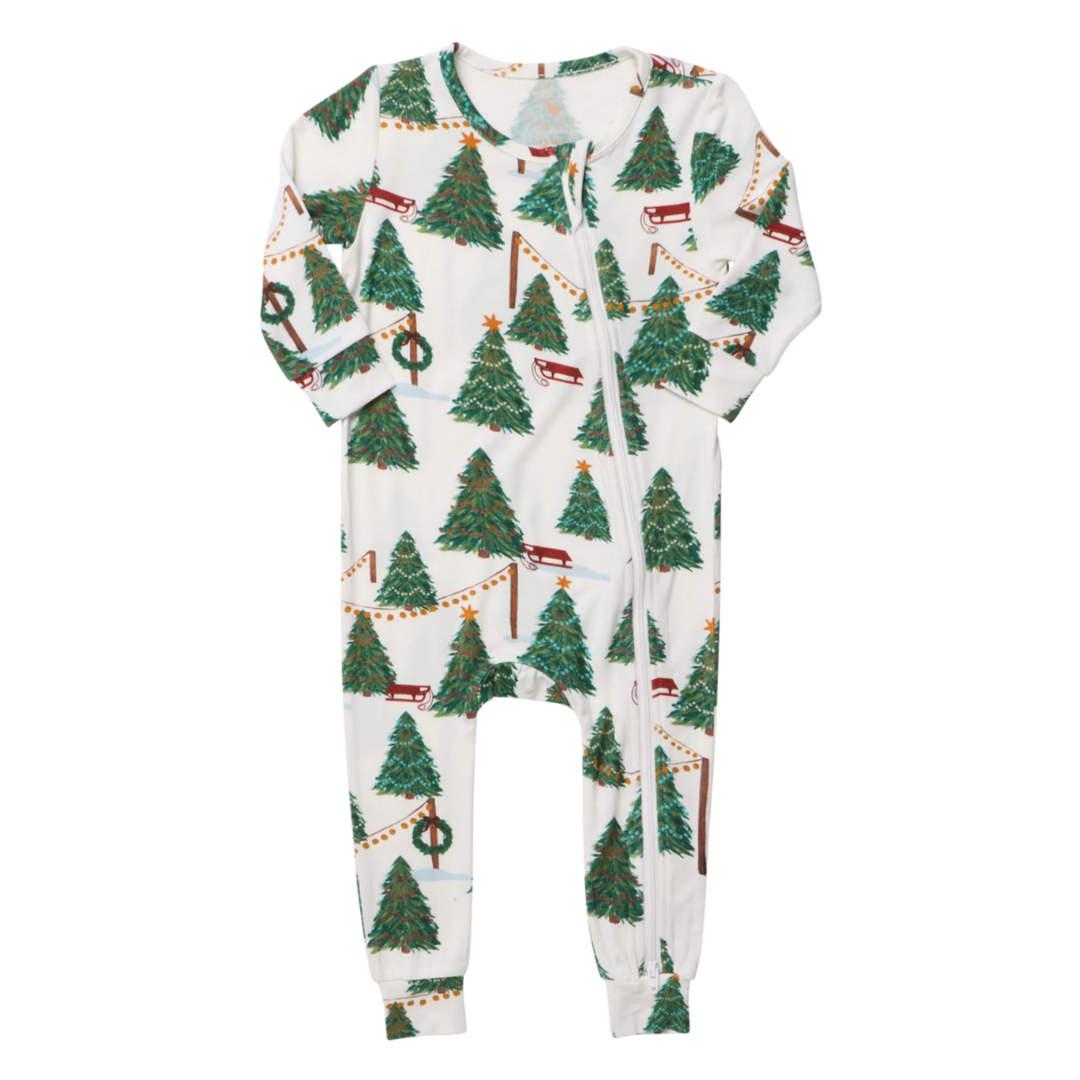 Pink Chicken Bamboo Romper - Christmas Tree Farm